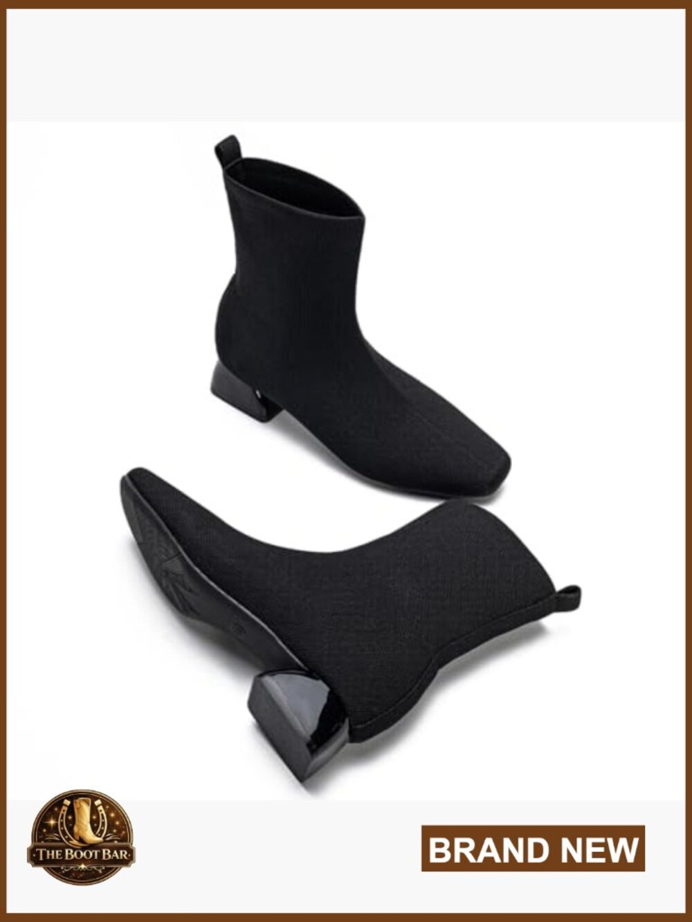 Low Heel Ankle Booties - Square Toe Chunky Knit Slip On Winter Boots - Picture 5 of 7